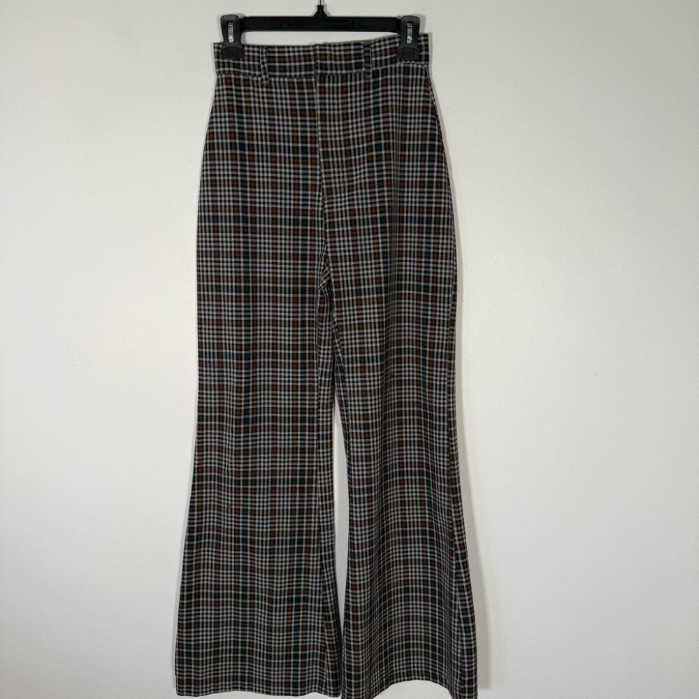 Free People High Rise Wide Leg Plaid Pants Academia 0